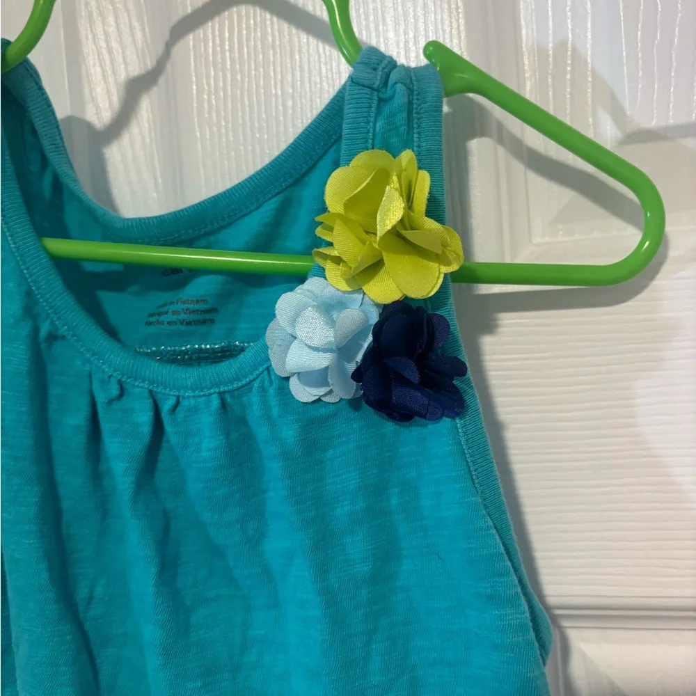 Kids Teal Sleeveless Flowy Top with Floral Accents